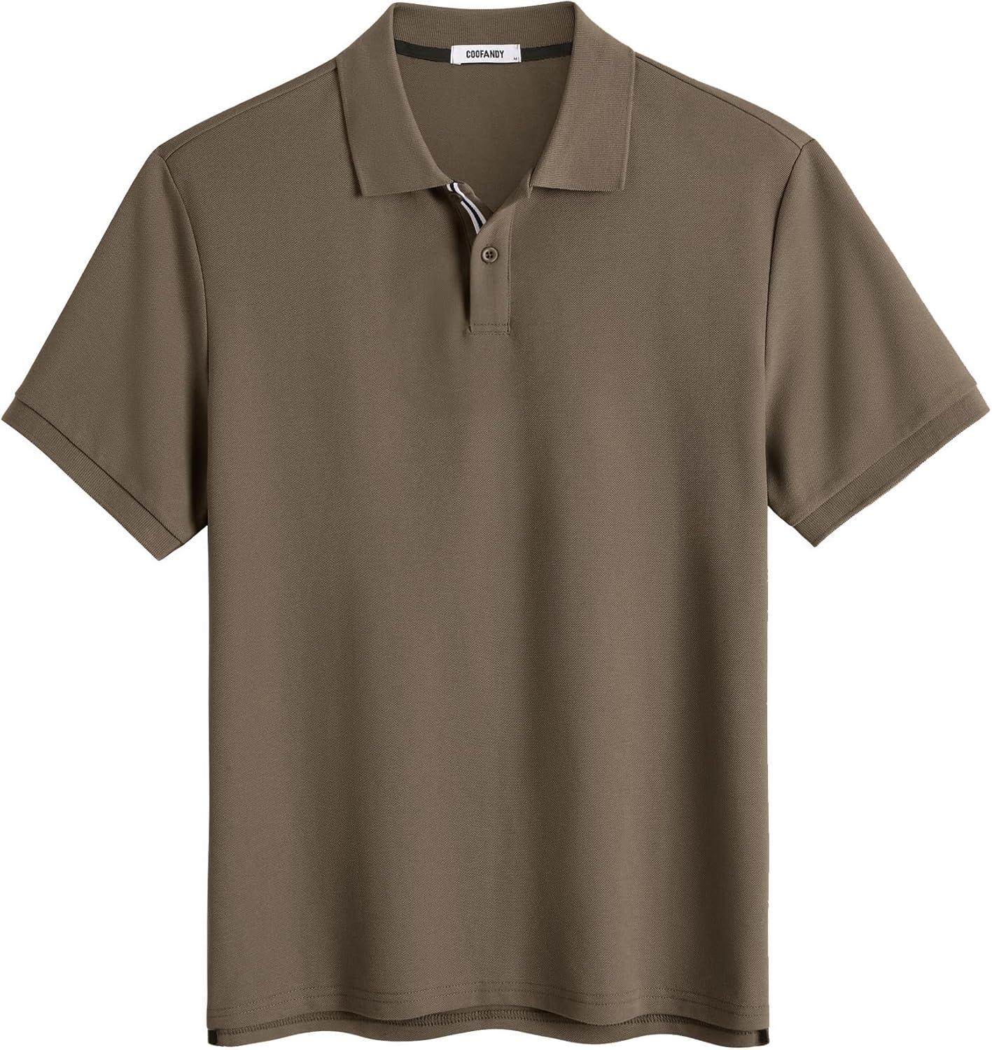imageCOOFANDY Mens Polo Shirts Short Sleeve Cotton Pique Casual Button T Shirts Classic Fit Collared Golf ShirtsOlive Green