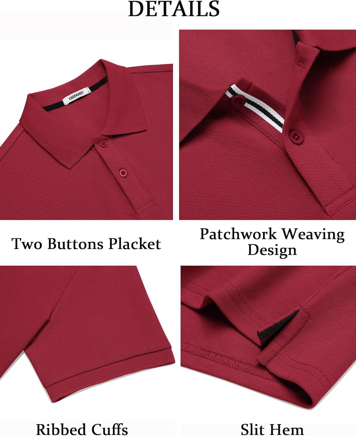 imageCOOFANDY Mens Polo Shirts Short Sleeve Cotton Pique Casual Button T Shirts Classic Fit Collared Golf ShirtsRed