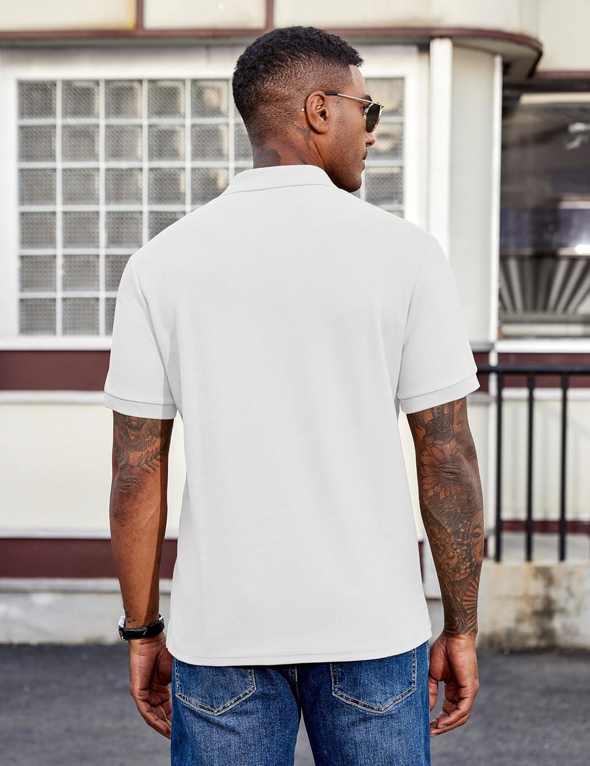 imageCOOFANDY Mens Polo Shirts Short Sleeve Cotton Pique Casual Button T Shirts Classic Fit Collared Golf ShirtsWhite