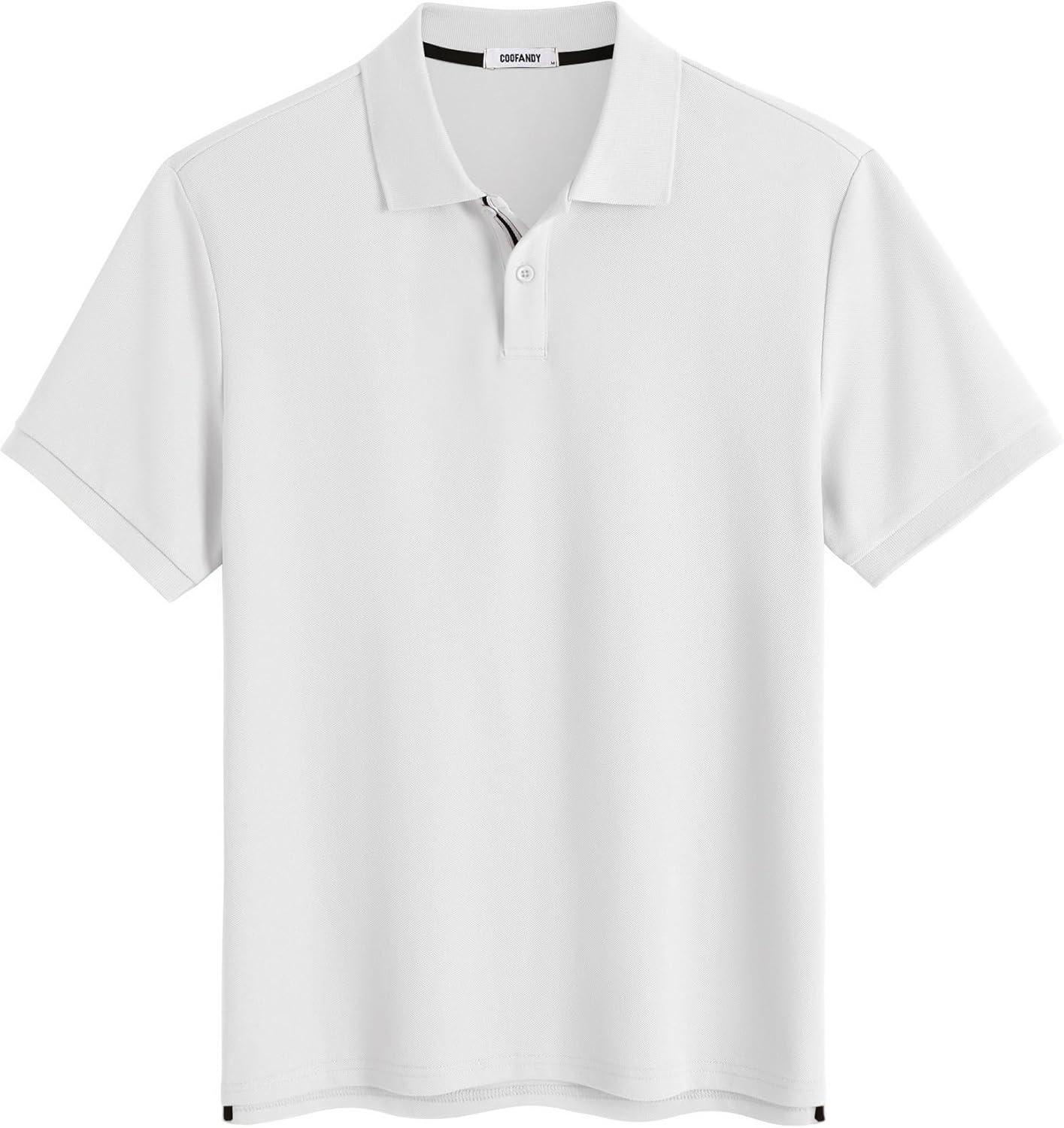 imageCOOFANDY Mens Polo Shirts Short Sleeve Cotton Pique Casual Button T Shirts Classic Fit Collared Golf ShirtsWhite