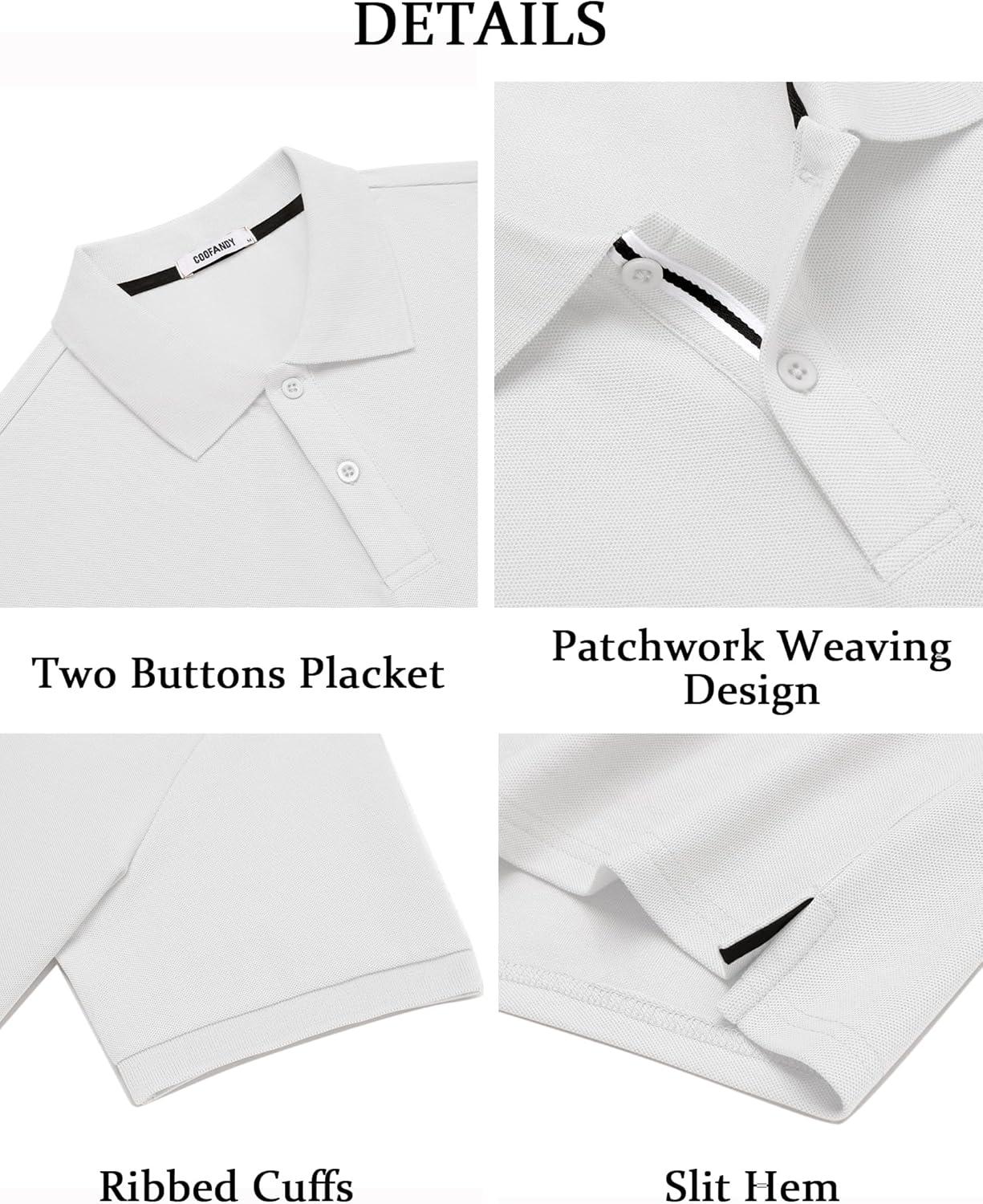 imageCOOFANDY Mens Polo Shirts Short Sleeve Cotton Pique Casual Button T Shirts Classic Fit Collared Golf ShirtsWhite
