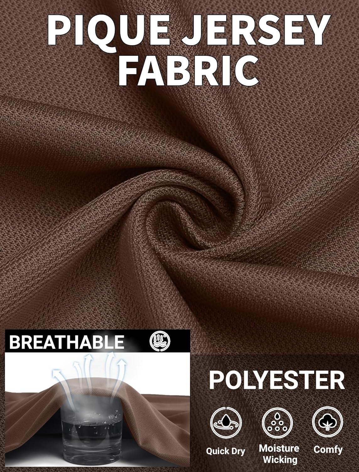 imageCOOFANDY Mens Polo Shirts Short Sleeve Quick Dry Performance Golf Polos Tactical Work Shirts with Pen PocketBrown