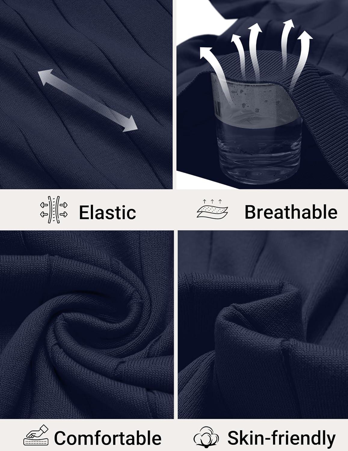 imageCOOFANDY Mens Polo Shirts Short Sleeve V Neck Knit Shirts for Men Casual Old Money Clothes Mens Golf ShirtNavy Blue