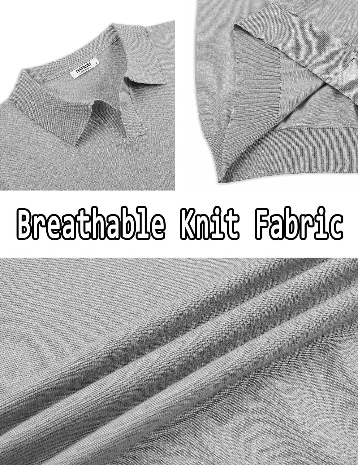 imageCOOFANDY Mens V Neck Short Sleeve Stretch Knit Polo ShirtGray