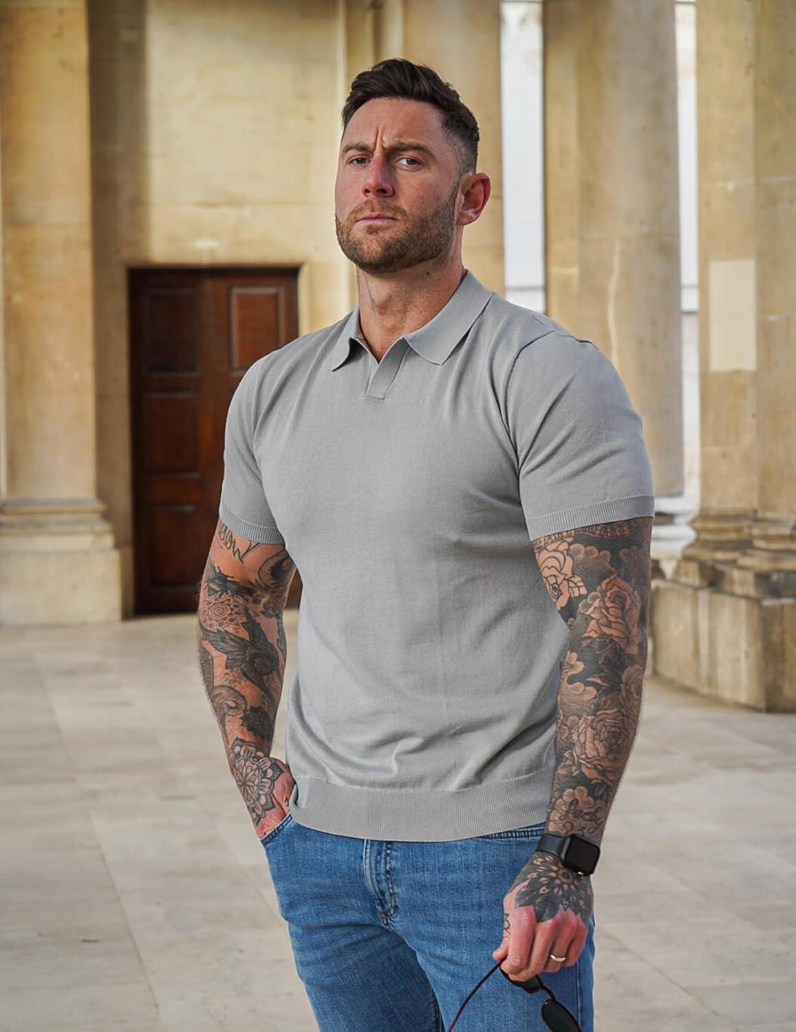 imageCOOFANDY Mens V Neck Short Sleeve Stretch Knit Polo ShirtGray