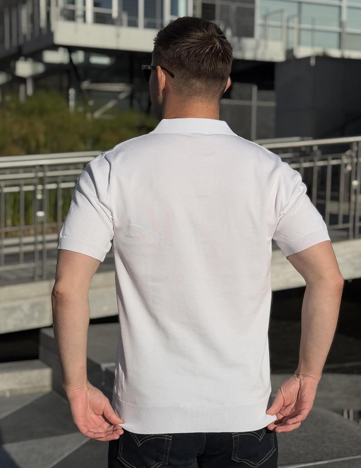 imageCOOFANDY Mens V Neck Short Sleeve Stretch Knit Polo ShirtWhite