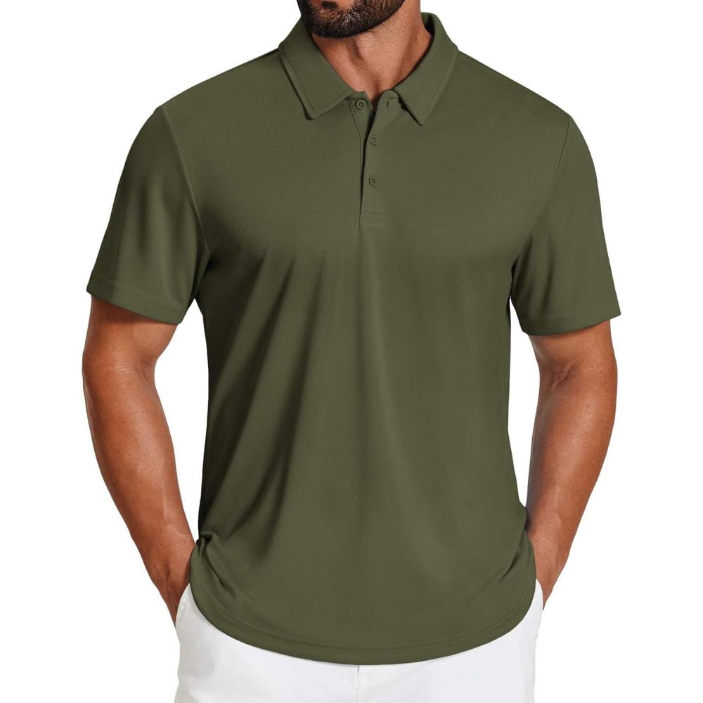 imageCOOFANDY Mens Golf Polo Shirts Short Sleeve Quick Dry Moisture Wicking Performance Collared Golf Shirt for MenArmy Green