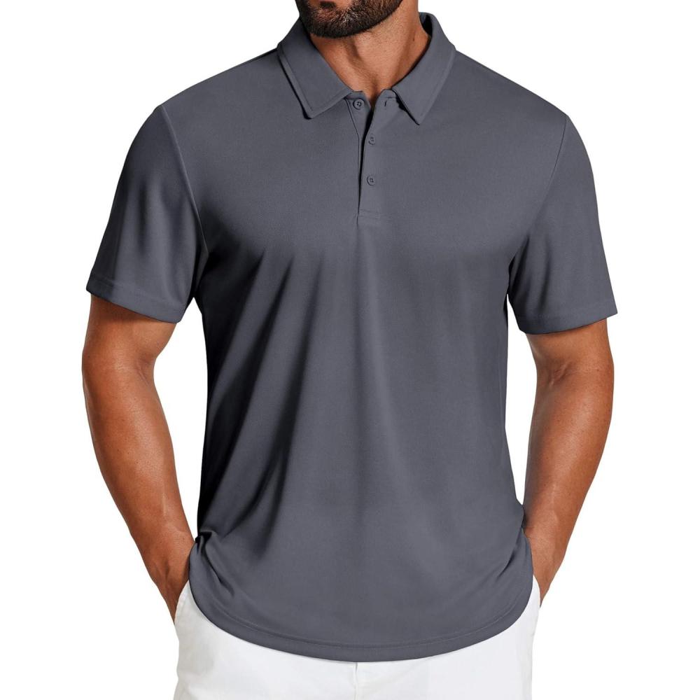 imageCOOFANDY Mens Golf Polo Shirts Short Sleeve Quick Dry Moisture Wicking Performance Collared Golf Shirt for MenDark Grey