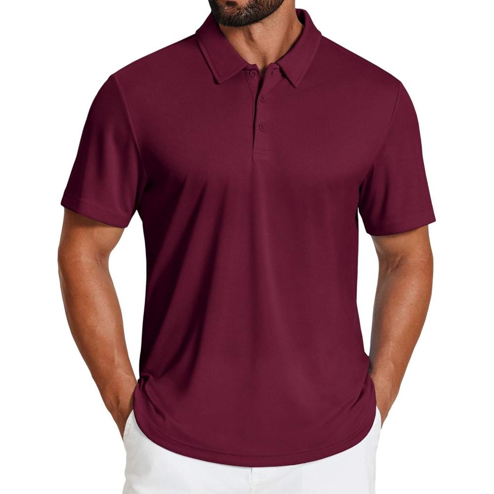 imageCOOFANDY Mens Golf Polo Shirts Short Sleeve Quick Dry Moisture Wicking Performance Collared Golf Shirt for MenDark Red