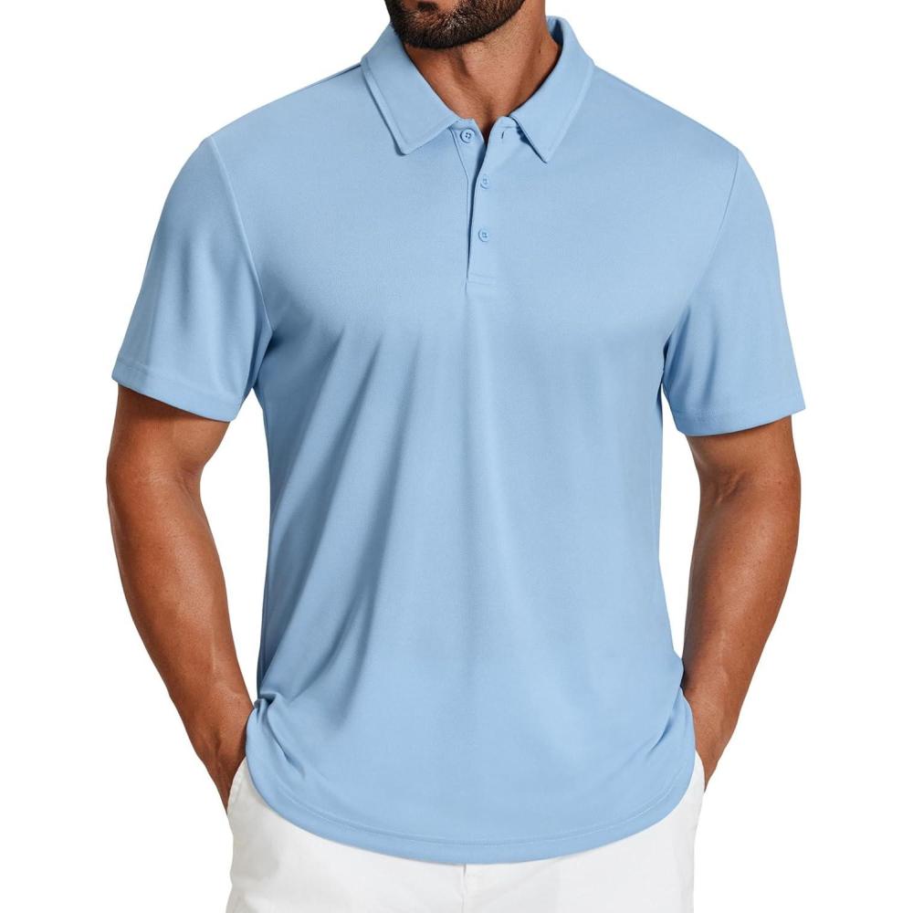 imageCOOFANDY Mens Golf Polo Shirts Short Sleeve Quick Dry Moisture Wicking Performance Collared Golf Shirt for MenLight Blue