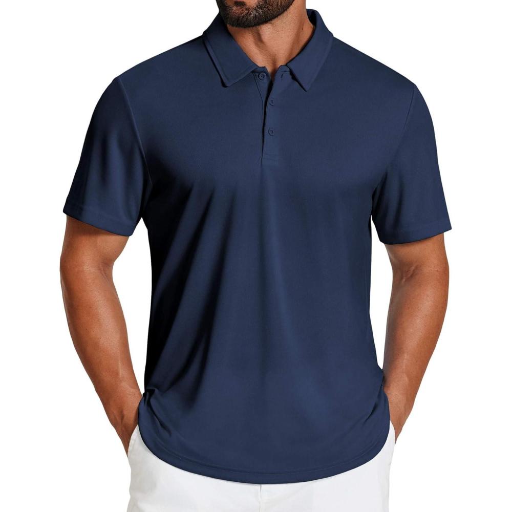 imageCOOFANDY Mens Golf Polo Shirts Short Sleeve Quick Dry Moisture Wicking Performance Collared Golf Shirt for MenNavy