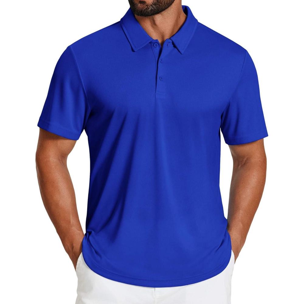 imageCOOFANDY Mens Golf Polo Shirts Short Sleeve Quick Dry Moisture Wicking Performance Collared Golf Shirt for MenTrue Blue