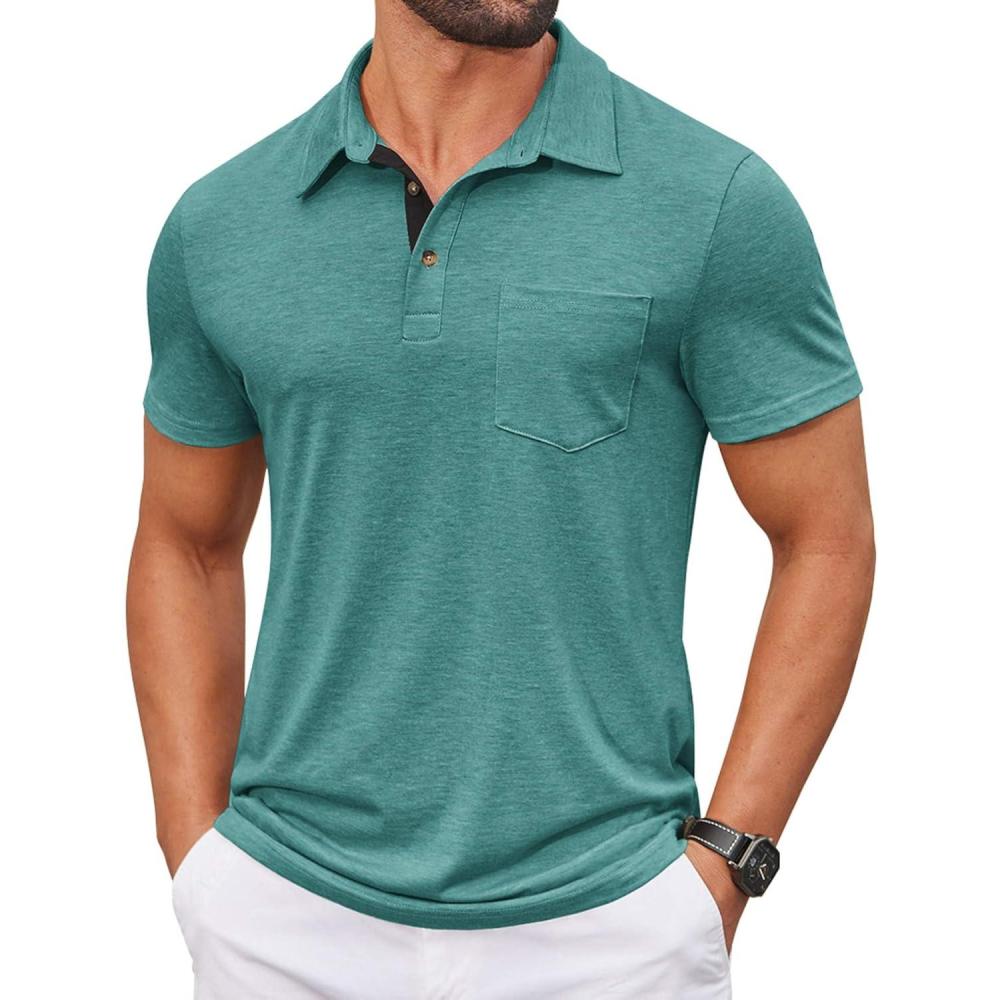 imageCOOFANDY Mens Polo Shirts Short Sleeve Casual Summer Collar Shirts Soft Breathable Polo Tee Shirts Classic Golf ShirtsGrey Green