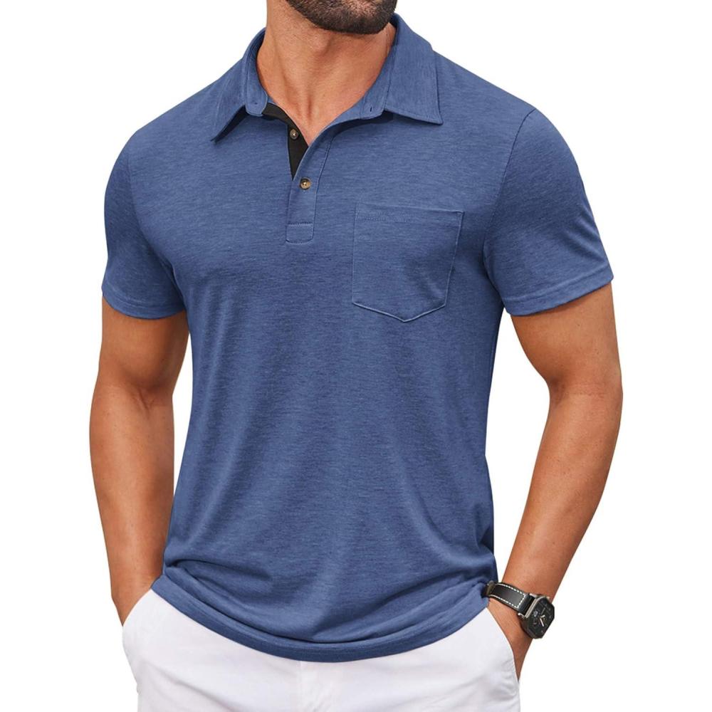 imageCOOFANDY Mens Polo Shirts Short Sleeve Casual Summer Collar Shirts Soft Breathable Polo Tee Shirts Classic Golf ShirtsSky Blue