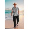 COOFANDY Men’s 2 Pieces Cotton Linen Set Casual Short Sleeve Henley Shirts Beach Yoga Pants Summer Outfits(Floral Grey)