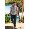 COOFANDY Men’s 2 Pieces Cotton Linen Set Casual Short Sleeve Henley Shirts Beach Yoga Pants Summer Outfits(Floral Grey)