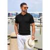 COOFANDY Mens Knit Polo Shirts Casual Short Sleeve Button Down Polo Shirt Classic Golf Shirts(H-black Ribbing)
