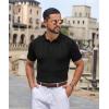 COOFANDY Mens Knit Polo Shirts Casual Short Sleeve Button Down Polo Shirt Classic Golf Shirts(H-black Ribbing)