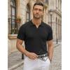 COOFANDY Men’s Knitted V-Neck Polo Shirt Short Sleeve Textured Casual Summer Golf Shirts(Black)