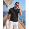 COOFANDY Men’s Knitted V-Neck Polo Shirt Short Sleeve Textured Casual Summer Golf Shirts(Black)