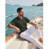 COOFANDY Men’s Knitted V-Neck Polo Shirt Short Sleeve Textured Casual Summer Golf Shirts(Dark Green)