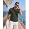 COOFANDY Men’s Knitted V-Neck Polo Shirt Short Sleeve Textured Casual Summer Golf Shirts(Dark Green)