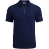 COOFANDY Men’s Zipper Polo Shirt Casual Knit Short Sleeve Polo T Shirt Classic Fit Shirts(Navy Blue-solid-new)