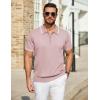 COOFANDY Men’s Zipper Polo Shirt Casual Knit Short Sleeve Polo T Shirt Classic Fit Shirts(Pink-new)