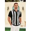 COOFANDY Men’s Zipper Polo Shirt Casual Knit Short Sleeve Polo T Shirt Classic Fit Shirts(Z-stripes – Black & White)