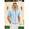 COOFANDY Men’s Zipper Polo Shirt Casual Knit Short Sleeve Polo T Shirt Classic Fit Shirts(Z-stripes – Light Blue & White)