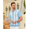 COOFANDY Men’s Zipper Polo Shirt Casual Knit Short Sleeve Polo T Shirt Classic Fit Shirts(Z-stripes – Light Blue & White)