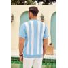 COOFANDY Men’s Zipper Polo Shirt Casual Knit Short Sleeve Polo T Shirt Classic Fit Shirts(Z-stripes – Light Blue & White)