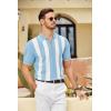 COOFANDY Men’s Zipper Polo Shirt Casual Knit Short Sleeve Polo T Shirt Classic Fit Shirts(Z-stripes – Light Blue & White)