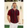 COOFANDY Men’s Zipper Polo Shirt Casual Knit Short Sleeve Polo T Shirt Classic Fit Shirts(Z-stripes – Red & Black)