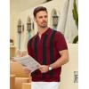 COOFANDY Men’s Zipper Polo Shirt Casual Knit Short Sleeve Polo T Shirt Classic Fit Shirts(Z-stripes – Red & Black)
