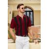 COOFANDY Men’s Zipper Polo Shirt Casual Knit Short Sleeve Polo T Shirt Classic Fit Shirts(Z-stripes – Red & Black)