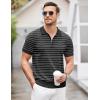COOFANDY Men’s Zipper Polo Shirt Casual Knit Short Sleeve Polo T Shirt Classic Fit Shirts(Z-stripes -Black)