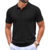 COOFANDY Mens Knit Polo Shirts Casual Short Sleeve Button Down Polo Shirt Classic Golf Shirts(H-black Ribbing)