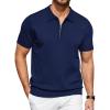 COOFANDY Men’s Zipper Polo Shirt Casual Knit Short Sleeve Polo T Shirt Classic Fit Shirts(Navy Blue-solid-new)