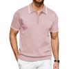 COOFANDY Men’s Zipper Polo Shirt Casual Knit Short Sleeve Polo T Shirt Classic Fit Shirts(Pink-new)