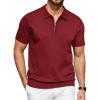 COOFANDY Men’s Zipper Polo Shirt Casual Knit Short Sleeve Polo T Shirt Classic Fit Shirts(Solid- Wine Red)