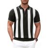 COOFANDY Men’s Zipper Polo Shirt Casual Knit Short Sleeve Polo T Shirt Classic Fit Shirts(Z-stripes – Black & White)