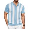COOFANDY Men’s Zipper Polo Shirt Casual Knit Short Sleeve Polo T Shirt Classic Fit Shirts(Z-stripes – Light Blue & White)