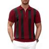 COOFANDY Men’s Zipper Polo Shirt Casual Knit Short Sleeve Polo T Shirt Classic Fit Shirts(Z-stripes – Red & Black)