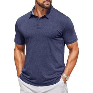 COOFANDY Men’s Casual Polo Shirts Short Sleeve Classic Basic Tee Button Collar Shirt Summer Golf T-Shirt(02 Navy Blue – Square)