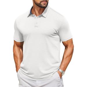 COOFANDY Men’s Casual Polo Shirts Short Sleeve Classic Basic Tee Button Collar Shirt Summer Golf T-Shirt(02 White – Arrow)