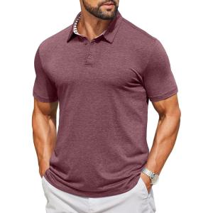 COOFANDY Men’s Casual Polo Shirts Short Sleeve Classic Basic Tee Button Collar Shirt Summer Golf T-Shirt(Dark Red)