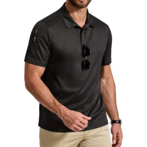 COOFANDY Mens Polo Shirt Short Sleeve Quick Dry Tactical Shirts Golf Polos Collared Work Shirts for Men with Pocket(01-black)