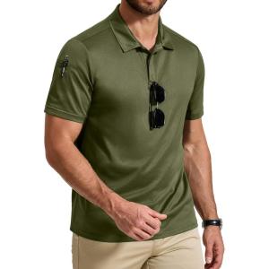 COOFANDY Mens Polo Shirt Short Sleeve Quick Dry Tactical Shirts Golf Polos Collared Work Shirts for Men with Pocket(01-olive Green)
