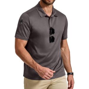 COOFANDY Mens Polo Shirt Short Sleeve Quick Dry Tactical Shirts Golf Polos Collared Work Shirts for Men with Pocket(Dark Grey)